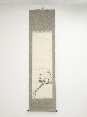 大正丙辰（1916年）　竺堂筆　倣牧渓達磨図　肉筆紙本掛軸（共箱）